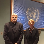 Msgr. E. Putrimas and N. Baumiliene at the conference in UN 2016 04 07