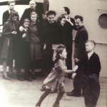 Jrate Kazickas dancing with a Lithuanian boy on "Emily Pyle", February of 1947