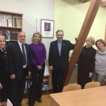 Jurate Kazickas with the principal and the teachers of the Panevezys V. Zemkalnis gynmansium in November of 2017