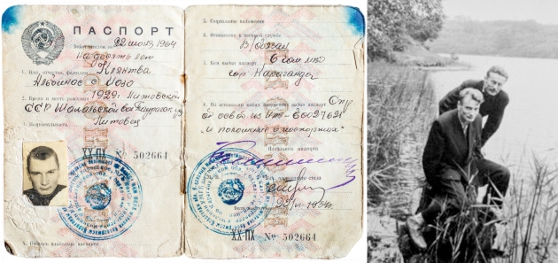Passport of Albinas Kentra, issued in the Spask labor camp in 1954. Right - With Liudas Dambrauskas, a friend from the labor camp upon their return in 1956